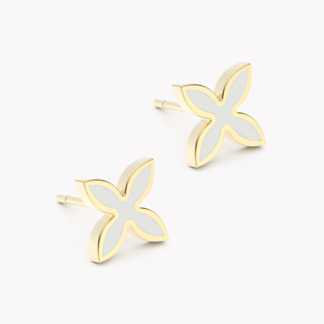 OIA Earrings – yellow gold 585 / hot enamel white