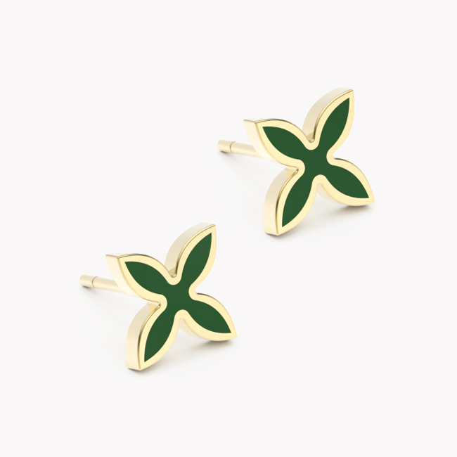 OIA Earrings – yellow gold 585 / hot enamel emerald-green